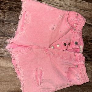 Trendy Pink Distressed Jean Shorts